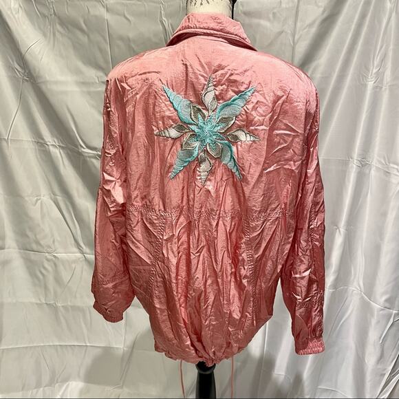 Vintage 80s Pink Seashell Grandma Oversized Windbreaker Sz M Shell Button - Picture 8 of 11
